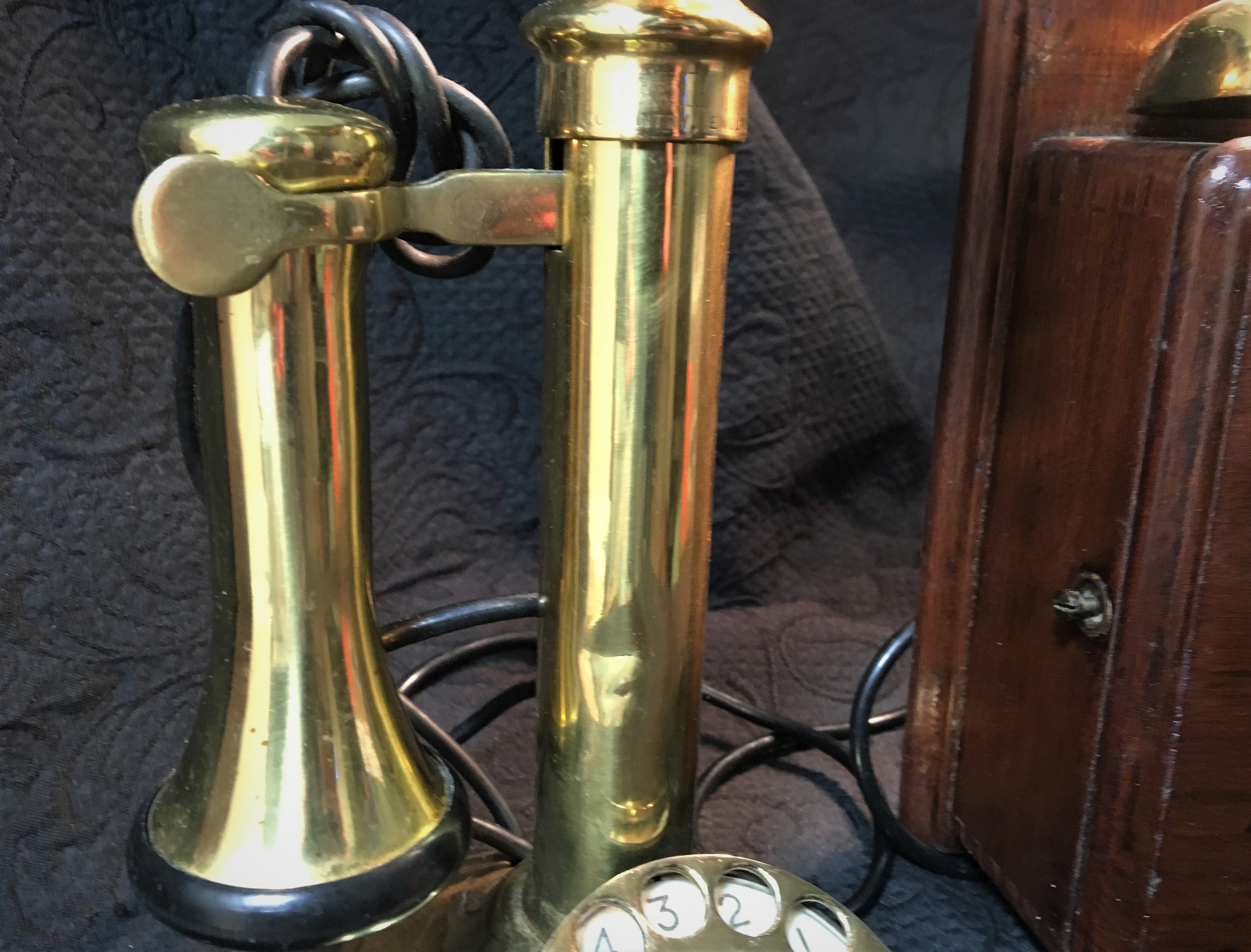 Antique Brass Candlestick Telephone With Wall Ringer Box Etsy UK