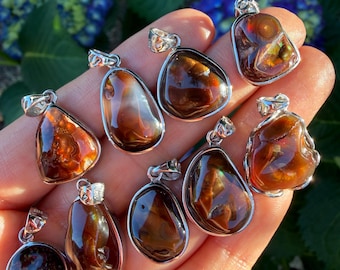 Natural Mexican Fire Agate Pendant, Botryoidal Fire Agate Necklace, Sterling Silver Pendant, One of a Kind Gemstone Jewelry