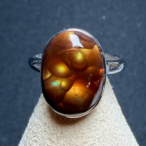 Natural Mexican Fire Agate Ring, Adjustable 925 Sterling Silver, Handmade Gemstone Jewelry, One of a Kind