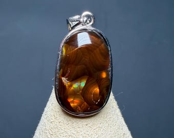 Ciondolo in agata di fuoco messicana naturale, collana in agata di fuoco botrioidale, ciondolo in argento sterling, gioiello unico con pietra preziosa
