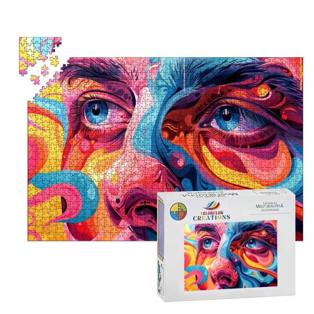 Colorflow | 1000 Piece Lucid Vision Wooden Puzzle | Psychedelic Face ...