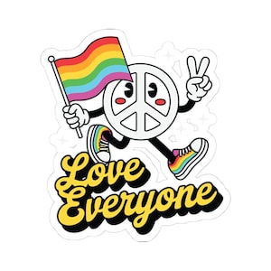 Love Everyone Pride Sticker: Rainbow Peace Sign Vinyl Decal