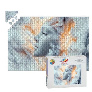 ColorFlow | Abstract Puzzle 1000 Piece Surreal Fantasy Art Face in Cloud Wooden Jigsaw for Adults Dreamy Glossy Puzzle Gift