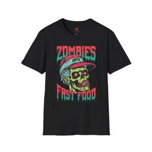 ColorFlow | Zombies Hate Fast Food T-Shirt | Funny Undead Skull Tee | Horror Comedy Graphic Shirt | Zombie Joke Streetwear
