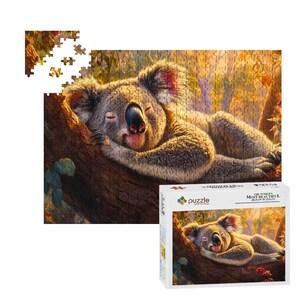 ColorFlow | Koala Puzzle 500 Piece Wooden Sleepy Bear in Tree Wildlife Animal Art Jigsaw for Adults Glossy Finish Puzzle Gift