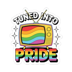 Retro Rainbow TV Pride Sticker: Glossy LGBTQ Vinyl Decor