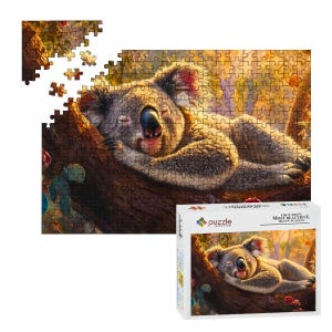 ColorFlow | Koala Puzzle 300 Piece Wooden Sleepy Bear in Tree Wildlife Animal Art Jigsaw for Adults Glossy Finish Puzzle Gift