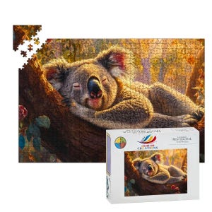 ColorFlow | Koala Puzzle 1000 Piece Wooden Sleepy Bear in Tree Wildlife Animal Art Jigsaw for Adults Glossy Finish Puzzle Gift
