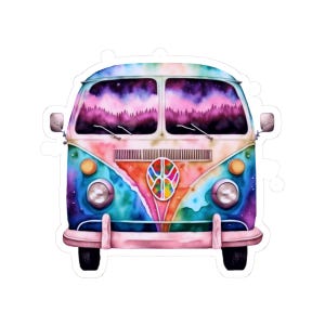 ColorFlow | Galaxy Peace Van Sticker | Trippy Hippie Bus Kiss Cut Vinyl Decal | Waterproof Retro Boho Sticker for Laptop or Bottle