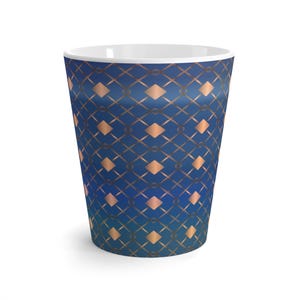 ColorFlow | Elegant Blue Gold Geometric Latte Mug Gift for Coffee Lovers | 12oz Ceramic Cup with Diamond Pattern and Luxury Style
