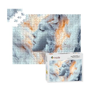 ColorFlow | Abstract Puzzle 500 Piece Surreal Fantasy Art Face in Cloud Wooden Jigsaw for Adults Dreamy Glossy Puzzle Gift