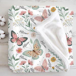 Personalized Wildflower Baby Blanket, Custom Baby Blanket with Name, Newborn Girl Nursery Decor, Newborn Swaddle, Blanket Gift for Baby