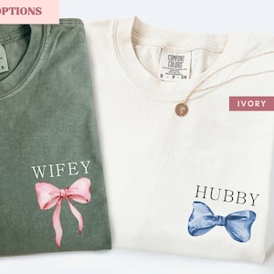 Matching Couple Shirt Set Coquette Shirts Custom Anniversary Outfit for Her and Him Wedding Honeymoon Gift Hubby and Wifey Tee