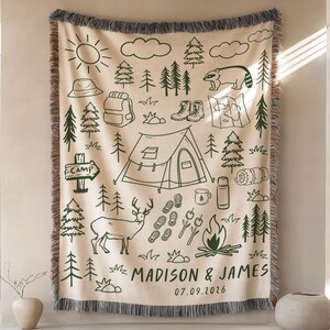 Outdoorsy Couple Blanket, Nature Lovers Engagement Gift, Adventure Cotton Anniversary, Personalized Couple Mountain Throw, Couple Keepsake