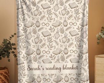 Custom Book Lover Blanket, Wildflowers Bookish Throw, Bookshelf Blanket Gift for Bookworm, Gift for Booklover Throw Blanket, Reading Blanket
