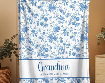 Personalized Grandma Blanket, Custom Grandmother Throw, Nana Floral Blanket, Blanket for Grandmothers, Nana Grandkids Throw, Gift for Mom