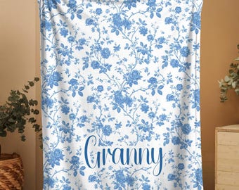 Personalized Grandma Blanket, Custom Grandmother Throw, Nana Floral Blanket, Gift for Grandparents, Christmas Gifts, Gift for Mom