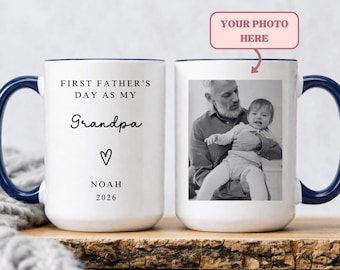 Personalized Grandpa Mug with Baby Photo, First Father’s Day Grandpa Gift, Custom Papa Coffee Cup from Grandchildren Keepsake Present Gift