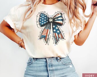 USA Coquette  Bow Shirt Comfort Colors® Patriotic Bow Shirt 4th of July Shirt Independence Day Tee Patriotic Shirt Patriotic Bow Shirts