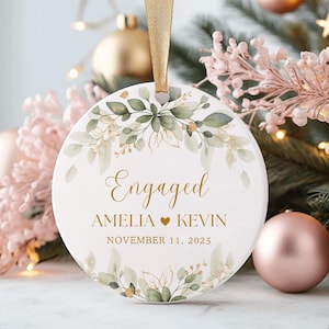 Engagement Ornament, Custom Engaged Christmas Ornament, Wedding Engagement Announcement Ornament, Personalized Couples Ornament