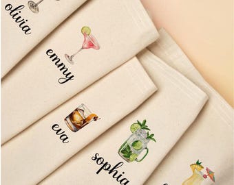 Bachelorette Tote With Names Tote Bag With Cocktail Icons Custom Name Tote Bag Trendy Bachelorette Tote Club Bachelorette Bridal Party