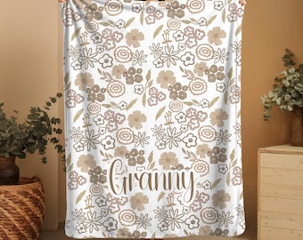 Personalized Grandma Blanket, Custom Grandmother Throw, Nana Floral Blanket, Gift for Grandparents, Christmas Gifts, Gift for Mom, Grandma