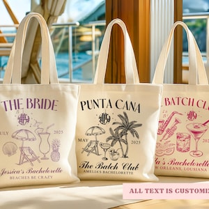 Custom Bachelorette Tote Bags, Personalized Bach Club Tote Bag, Bachelorette Trip Tote Bag, Bachelorette Party Favors Tote, Custom Trip Bags
