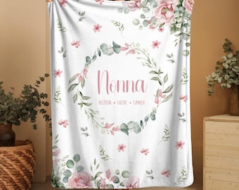 Personalized Grandma Blanket, Custom Grandmother Throw, Nana Floral Blanket, Gift for Grandparents, Christmas Gifts, Gift for Mom