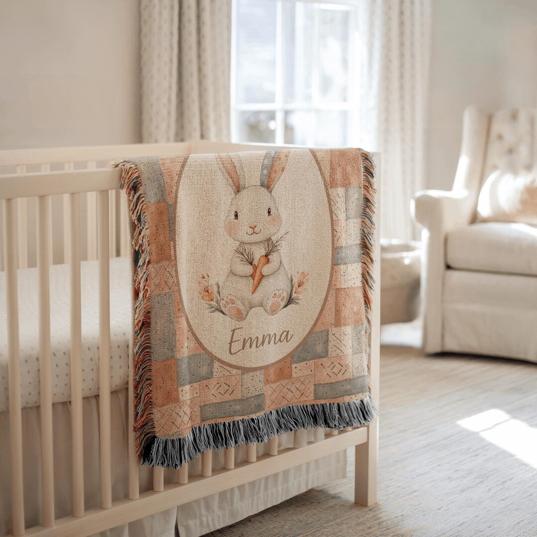 Personalized Baby Rabbit Blanket, Custom Baby Name Woven Nursery ...