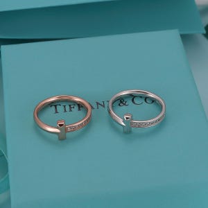 Bagues Tiffany and Co, Bagues diamant double T, Bagues en argent sterling, Bagues personnalisées, Bijoux de créateur, Cadeaux pour elle