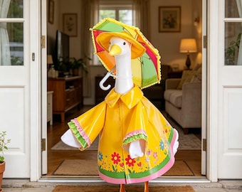 Conjunto de verano de Porch Goose, impermeable de Porch Goose, bikini de Porch Goose, disfraz de ganso de jardín de 23 pulgadas, decoración de patio y césped campestre
