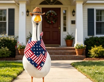Patriotic Goose Scarf & Cowboy Hat,Fourth of July Porch Goose Clothes,America 250 Goose Decor,Independence Day Outfit,23 Inch Goose Outfit