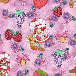 Strawberry Shortcake Fabric Fruit Cute Girl Pink Fabric Cartoon Fabric Anime Fabric 100% Cotton Fabric By The Half Yard