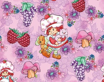 Strawberry Shortcake Fabric Fruit Cute Girl Pink Fabric Cartoon Fabric Anime Fabric 100% Cotton Fabric By The Half Yard