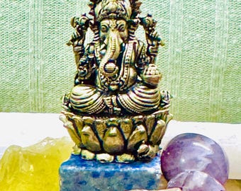 Mini messing Ganesha-standbeeld: hindoegod van het begin, altaardecor (2")