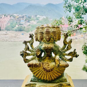 Gayatri Statue | Brass | Antique Finish | Vedic Wisdom | Hindu Goddess | Puja Decor & Altar Idol | Yoga | Spiritual Gift | Free Shipping