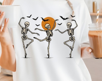 Maglietta di Halloween con scheletro danzante: maglietta retrò con colori comodi e spettrali