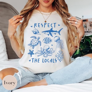 Respect the Locals Sea Animal Shirt, Comfort Colors Ocean T-shirt, Save the Turtles Shark Graphic T-shirt
