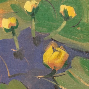 Waterlilies on Blue Pond • Giclée Print of Oil Painting • 8x10 • &quot;Yellow Waterlilies&quot;