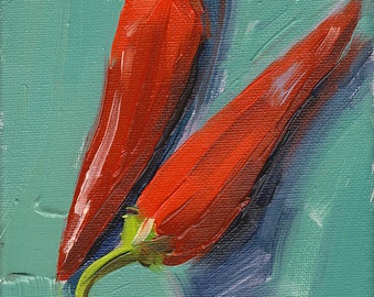 Chili Oil Painting •  Giclée Print • 5x7 • “Red Hot Chili Peppers 2”