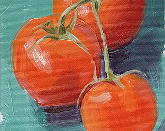 Tomatoes Oil Painting •  Giclée Print • 5x7 • “Vine Ripened”