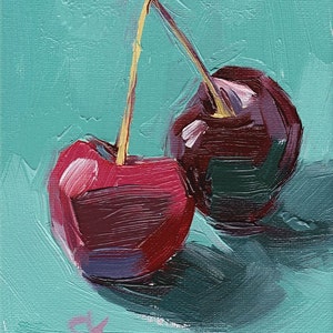 Cherry Oil Painting •  Giclée Print • 5x7 • “Cherry Kiss”
