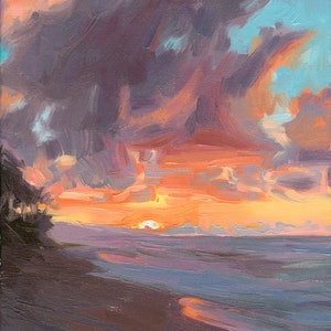 Hawaii Sunset Beach Art • Giclée Print of Oil Painting • 9x12 • “Sunset at Sunset Beach, Oahu”