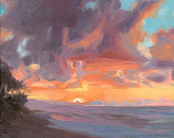 Hawaii Sunset Beach Art • Giclée Print of Oil Painting • 9x12 • “Sunset at Sunset Beach, Oahu”