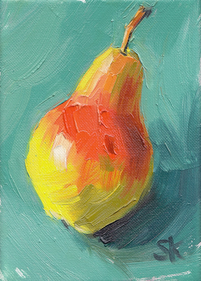 Pear Oil Painting Giclée Print 5x7 Pear Blush 1 image 1