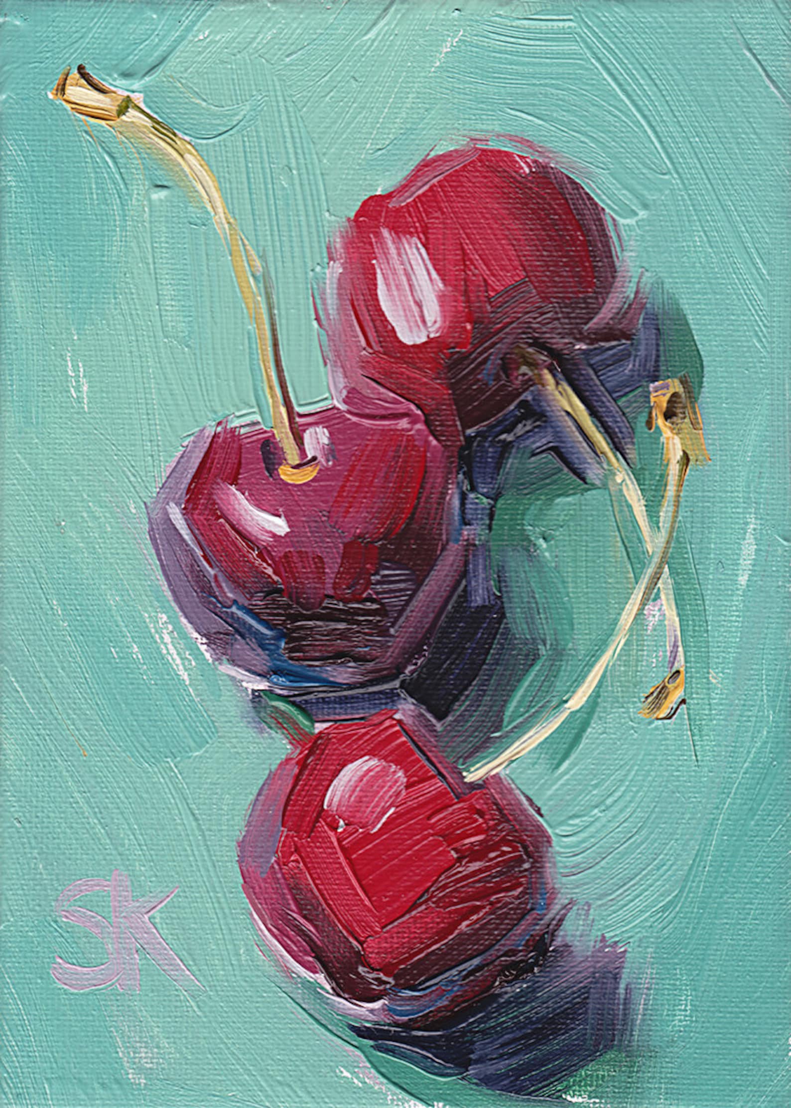 Cherries Oil Painting • Giclée Print • 5x7 • “cherry Bomb” - Etsy