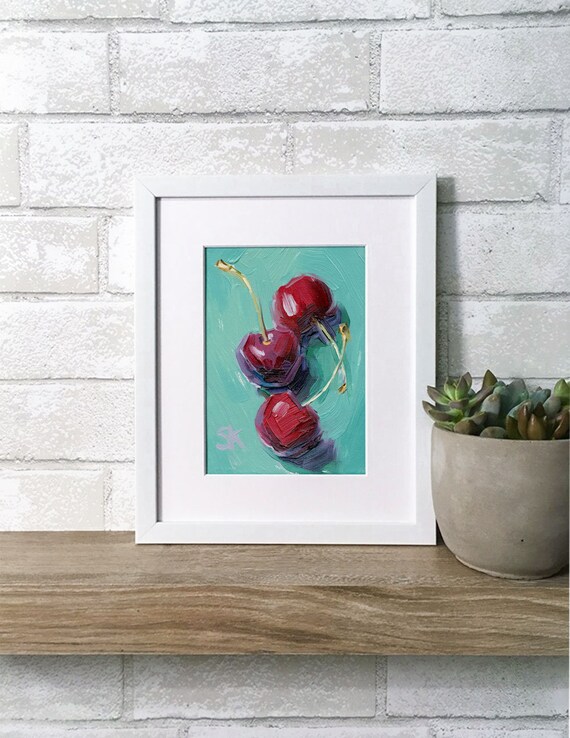 Cherries Oil Painting • Giclée Print • 5x7 • “cherry Bomb” - Etsy