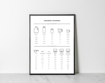 BEST Kitchen Measurement Conversion Chart for Dry and Liquid Measurements Includes Grams for Flour Sugar Printable