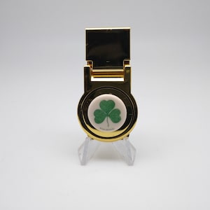 Money Clip Polymer Resin Reproduction Scrimshaw Shamrock Shamrock - Green