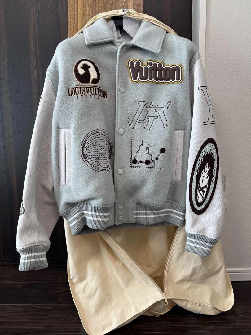 Leather Jackets Louis Vuitton Chains Camo Varsity Jacket Designer